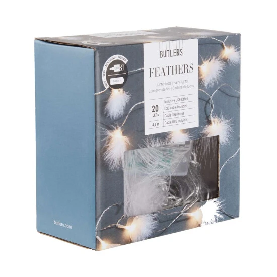 Rabatt 🧨 BUTLERS FEATHERS LED-Lichterkette Federn 20 Lichter Mit USB-Batteriefach 🔔 – Bild 3